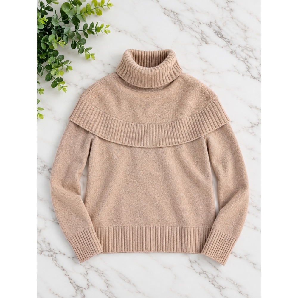 Antonio Melani 100% Cashmere Cowl Neck Turtleneck Sweater Women's Medium Tan